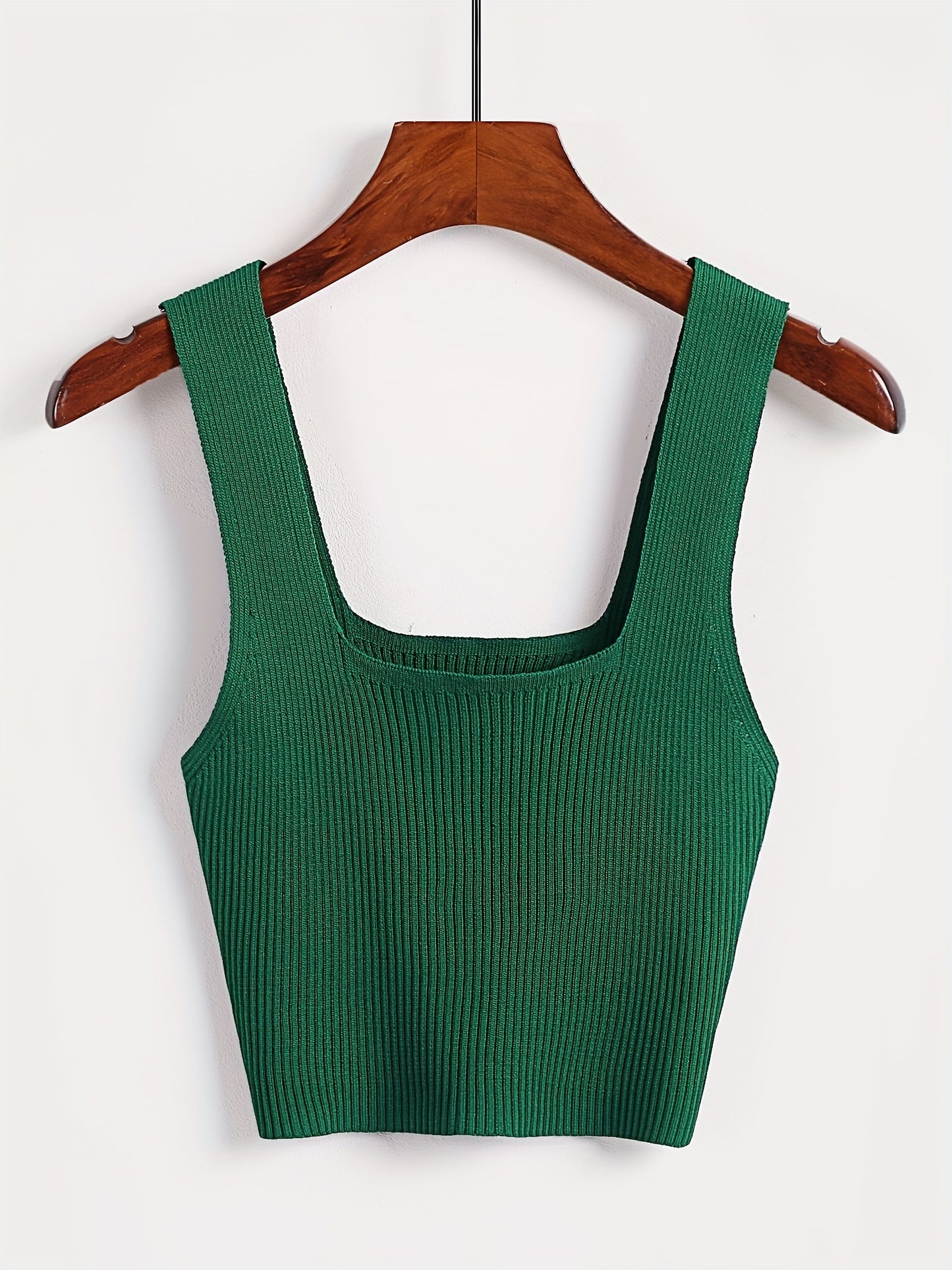 Solid Cropped Rib Knitted Vest, Elegant Sleeveless Summer Stretchy Vest, Women's Clothing