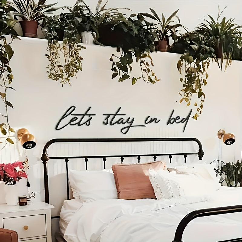 "Let's Stay in Bed" Metal Wall Art Sculpture - Art Deco Inspired, Iron Home Decor, Perfect for Wedding Gift, Love Theme, Versatile Floor Mount, Ideal for Christmas, Thanksgiving, Valentine's Celebrations, Spring Festival Occa