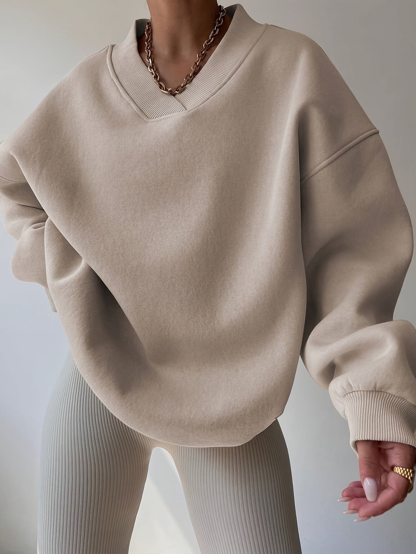 Solid Drop Shoulder Pullover Sweatshirt, Casual Sporty Long Sleeve Sweatshirt, Women's Clothing