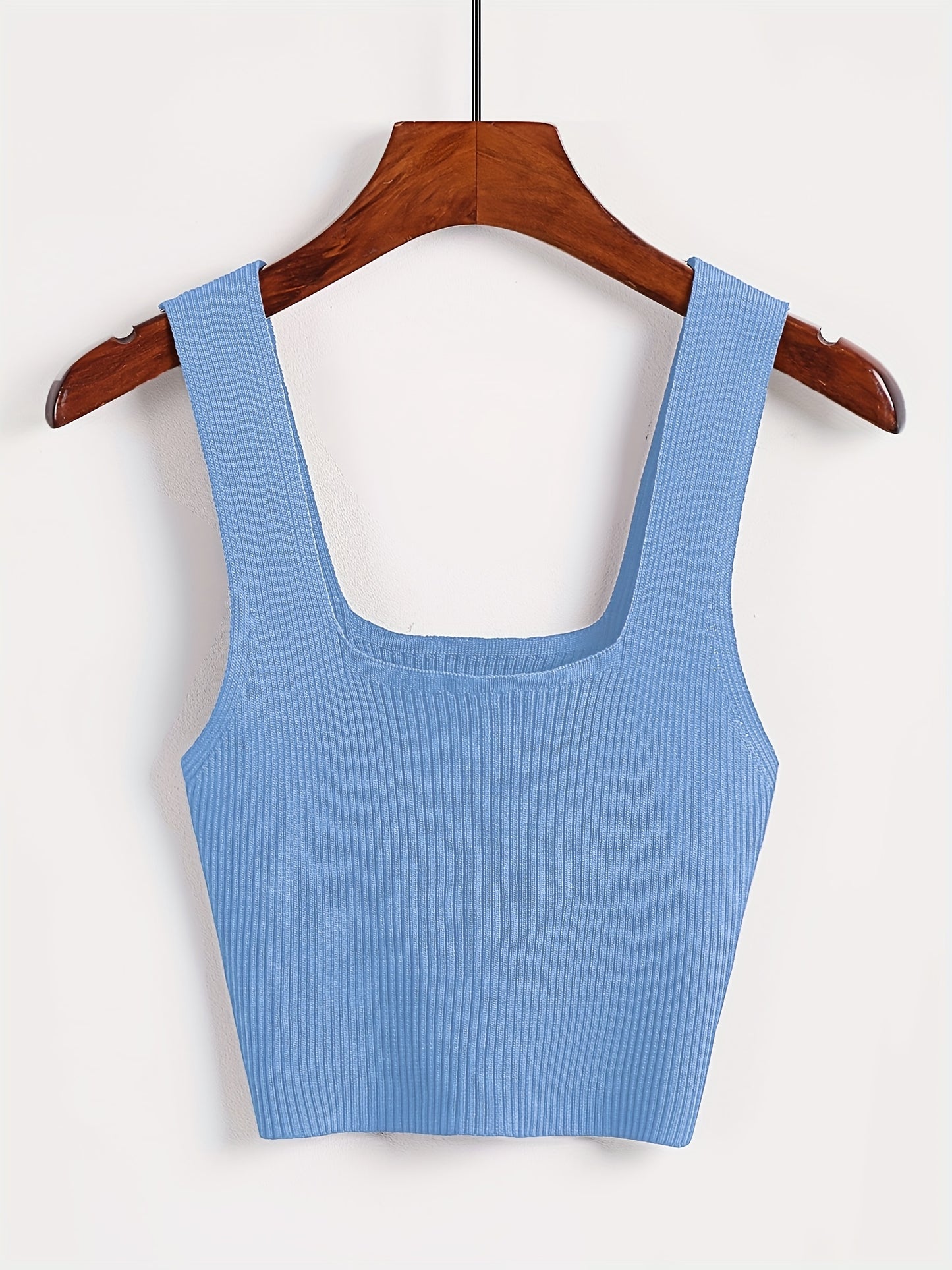 Solid Cropped Rib Knitted Vest, Elegant Sleeveless Summer Stretchy Vest, Women's Clothing