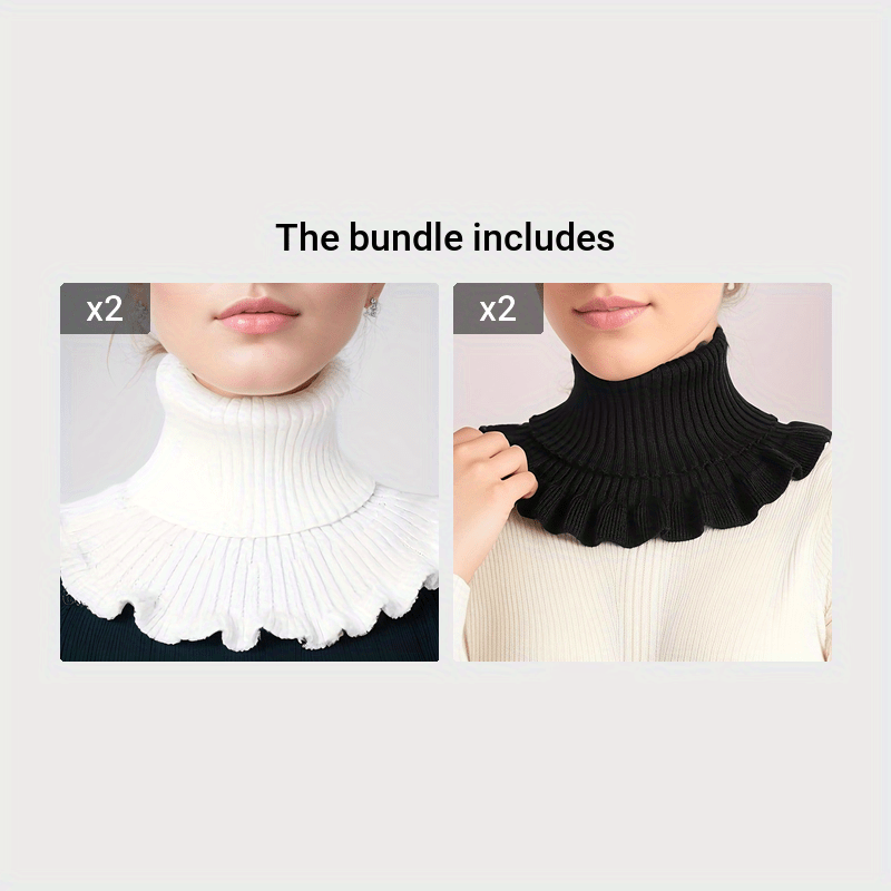 Soft Ruffle Infinity Scarf - Warm Monochrome Knit Fake Collar Neck Gaiter for Autumn Winter - Coldproof Elastic Decoration Pullover Neck Cover with Simple Thick Design