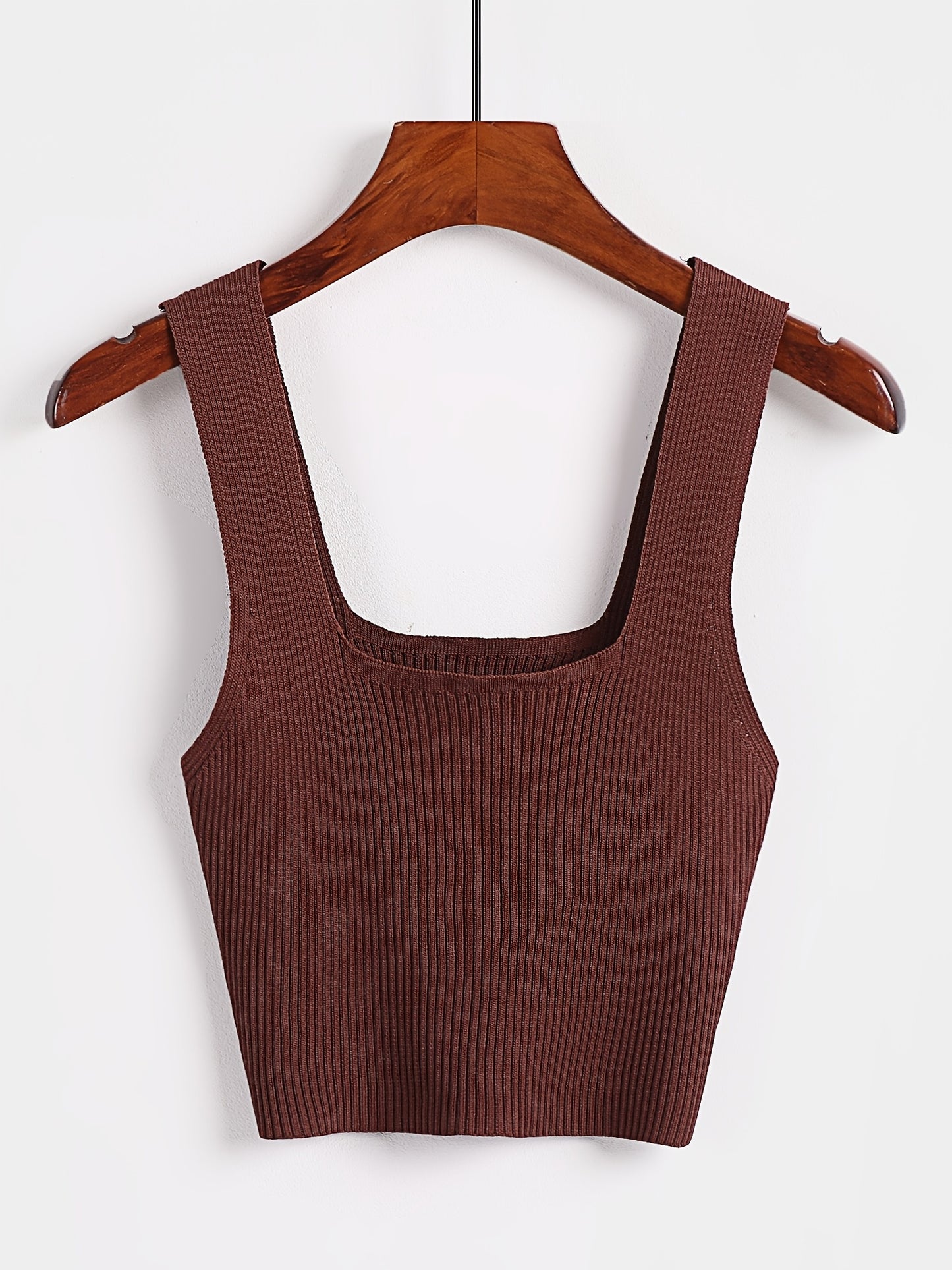 Solid Cropped Rib Knitted Vest, Elegant Sleeveless Summer Stretchy Vest, Women's Clothing