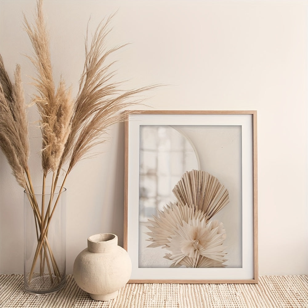 6pcs Unframed Beige Canvas Painting Set, Pampas Grass Painting Poster, Dried Grass Wall Art Painting, Reed Wall Paintings, Leaf Wall Art, Fan Blades Print Pictures, Herbarium Art Prints, Nordic Wall Posters, Home Decoration