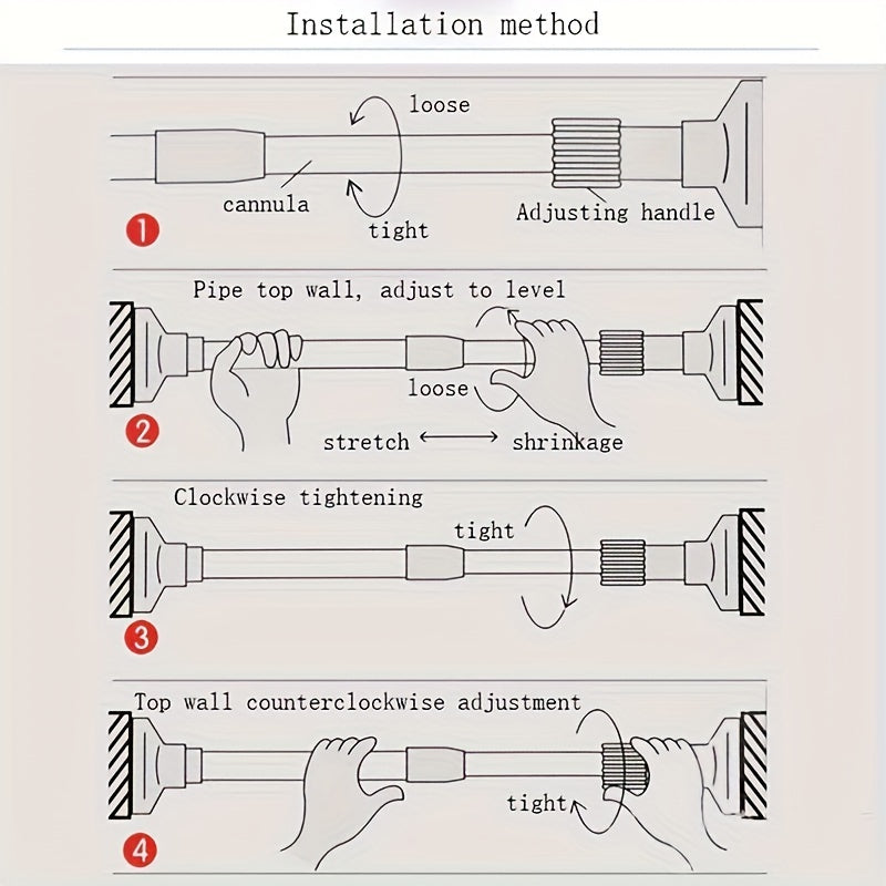 1pc Adjustable Tension Curtain Rod - Multipurpose Heavy-Duty No-Drill Extendable Rod for Shower, Closet, Window, Towel Rack - Metal & Plastic Home Accessory
