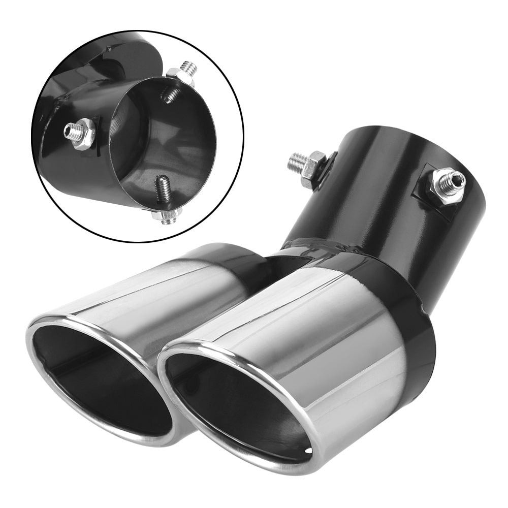 Stainless Steel Curved Double Outlet Chrome Tail Pipe - Universal Car Exhaust Trim Muffler Pipe - Car Decoration Car Styling
