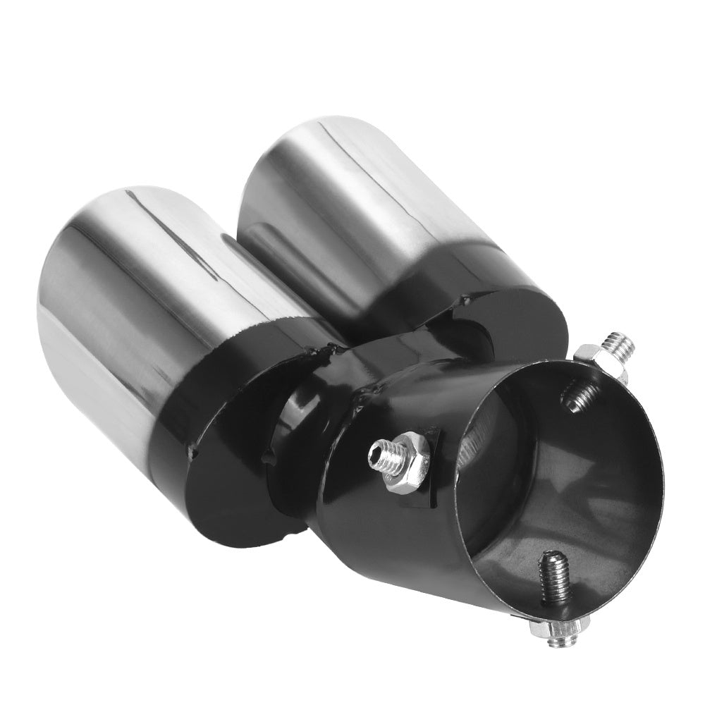 Stainless Steel Curved Double Outlet Chrome Tail Pipe - Universal Car Exhaust Trim Muffler Pipe - Car Decoration Car Styling