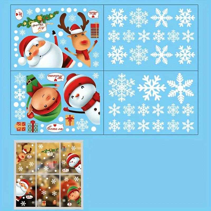 1pc Christmas Window Sticker, Snowflake Christmas Tree Snowman Santa Claus Pattern Glass Window Stickers, Bedroom Entryway Living Room Porch Home Decoration, Removable Stickers