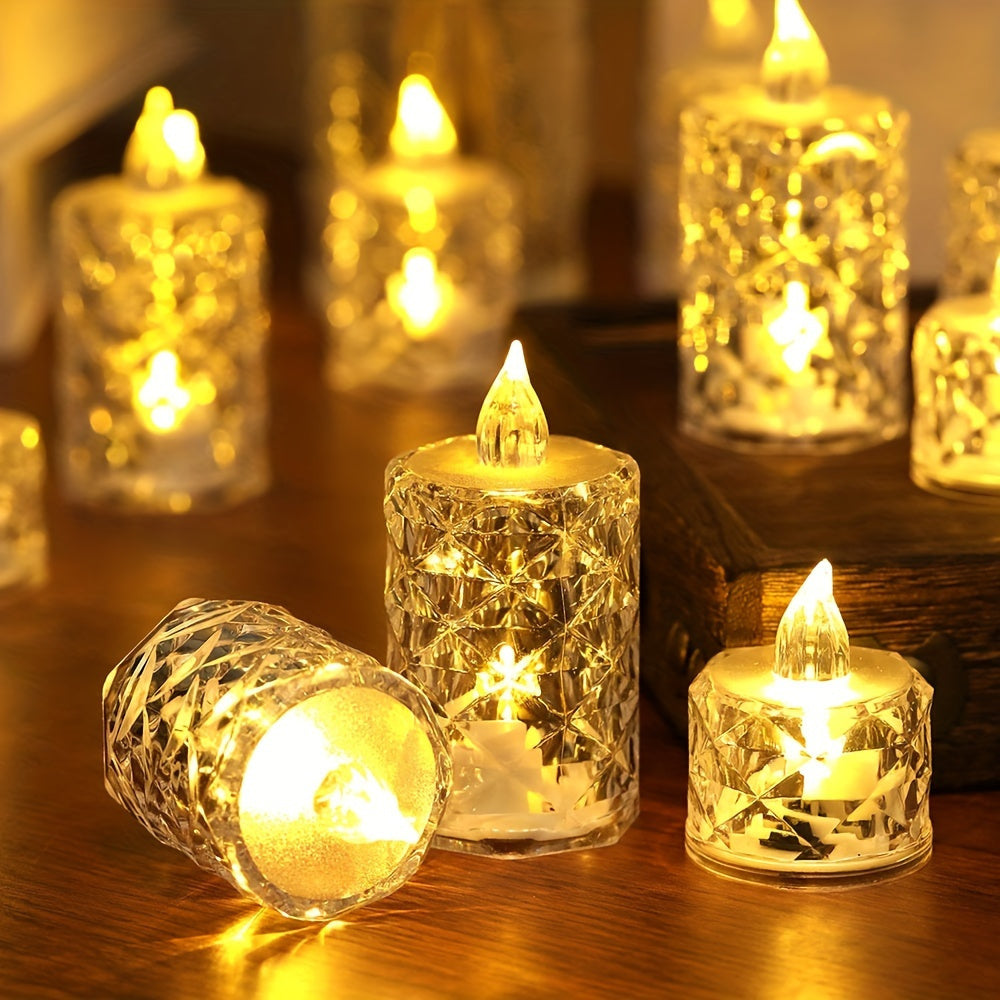 12pcs Beautiful And Elegant 3pcs Battery-Powered Crystal Flameless Candle Lights, For Weddings, Parties, Home Decoration