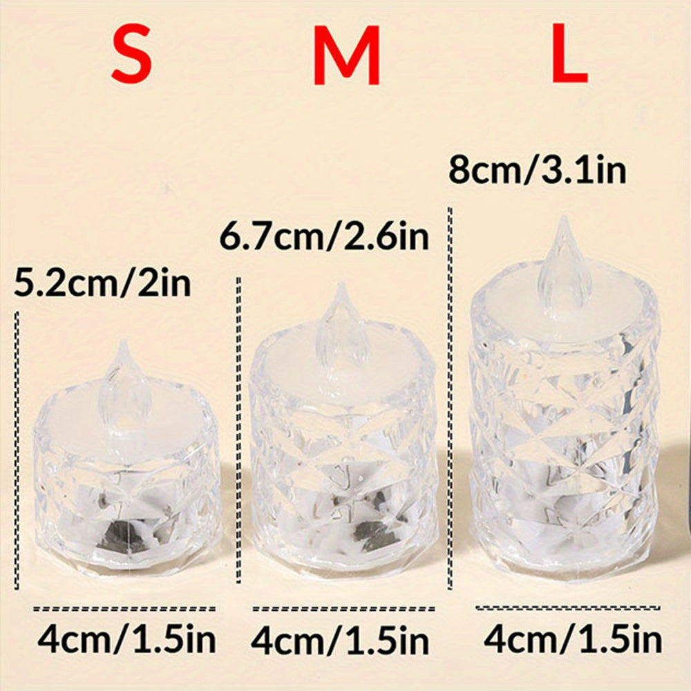 12pcs Beautiful And Elegant 3pcs Battery-Powered Crystal Flameless Candle Lights, For Weddings, Parties, Home Decoration