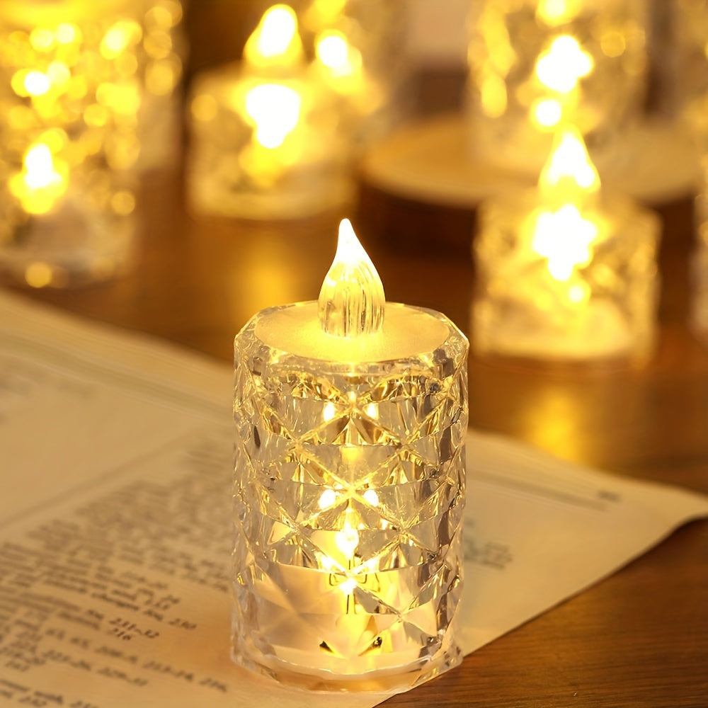 12pcs Beautiful And Elegant 3pcs Battery-Powered Crystal Flameless Candle Lights, For Weddings, Parties, Home Decoration