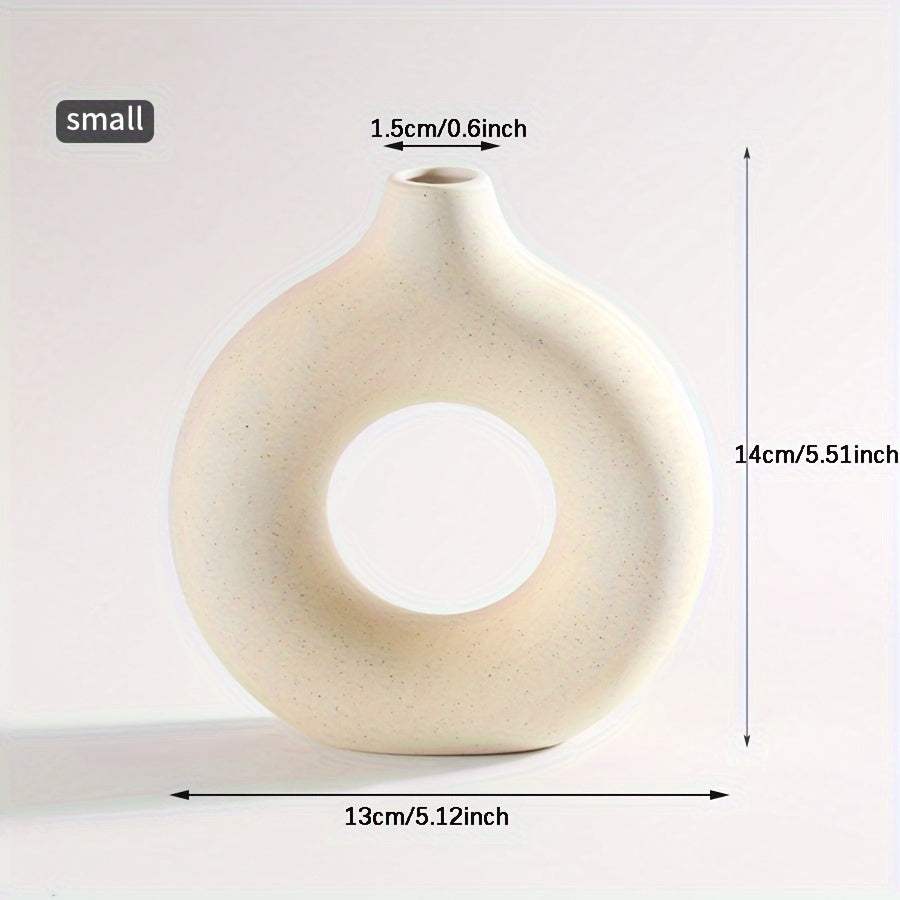 1pc Contemporary Ceramic Vase, Round Circle Design, Creative Ceramic Craft, Living Room Decor, Cross-Border Bestseller, 5.12*5.51inch Decorative Flower Vase