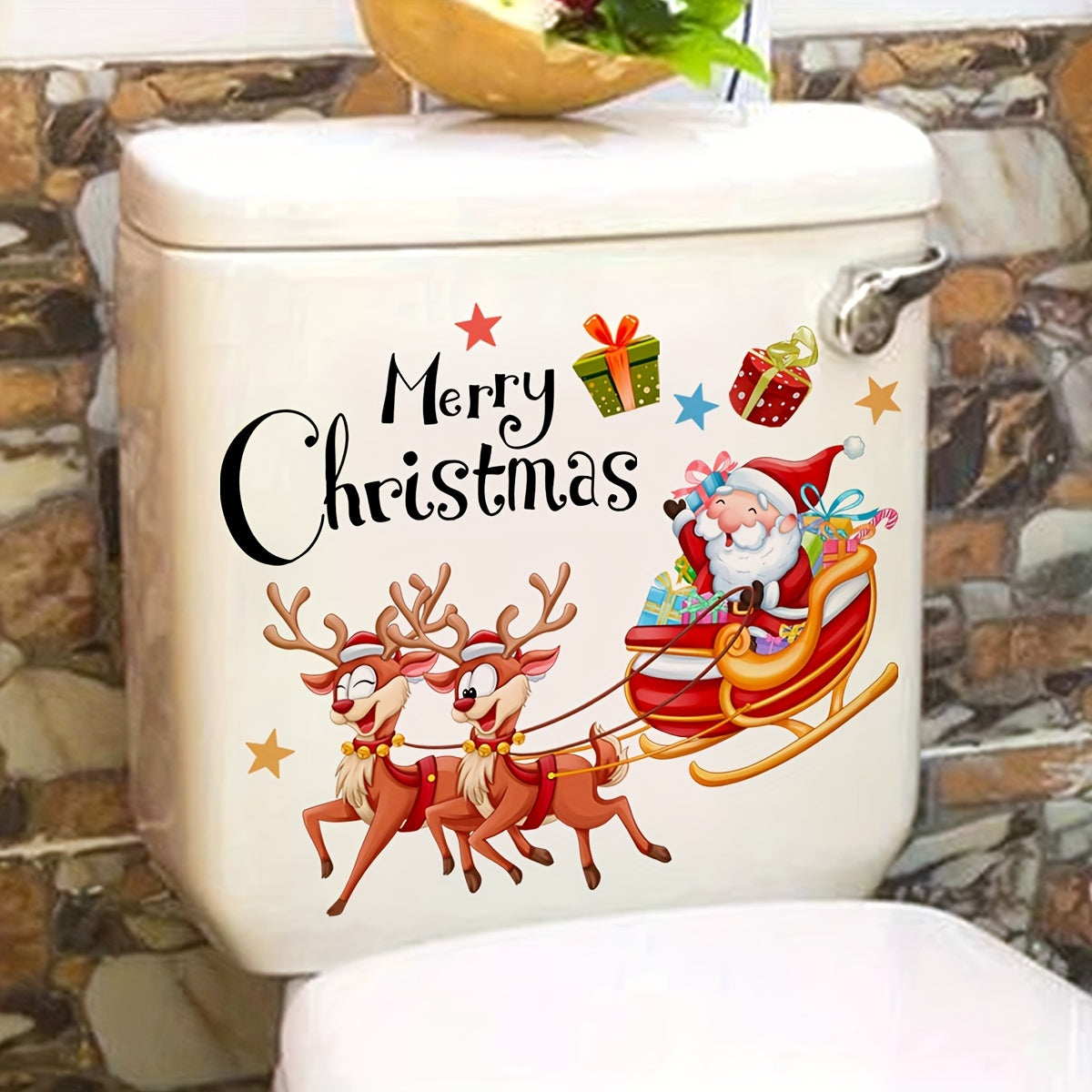 1pc Christmas Elk Reindeer Toilet Lid Decal, Christmas Elk Toilet Sticker, Self-Adhesive Toilet Lid Sticker, Home Decoration, Household DIY Decals, Christmas Decorations, Christmas Gift 2023, Christmas Decorations 2023