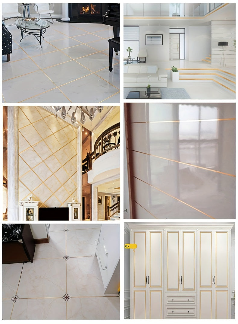 1 Roll Black Brushed Golden Silvery Floor Edging Waterproof Seam Wall Stickers, Wall Gap Ceiling Home Decoration, Self-Adhesive Tile Tape