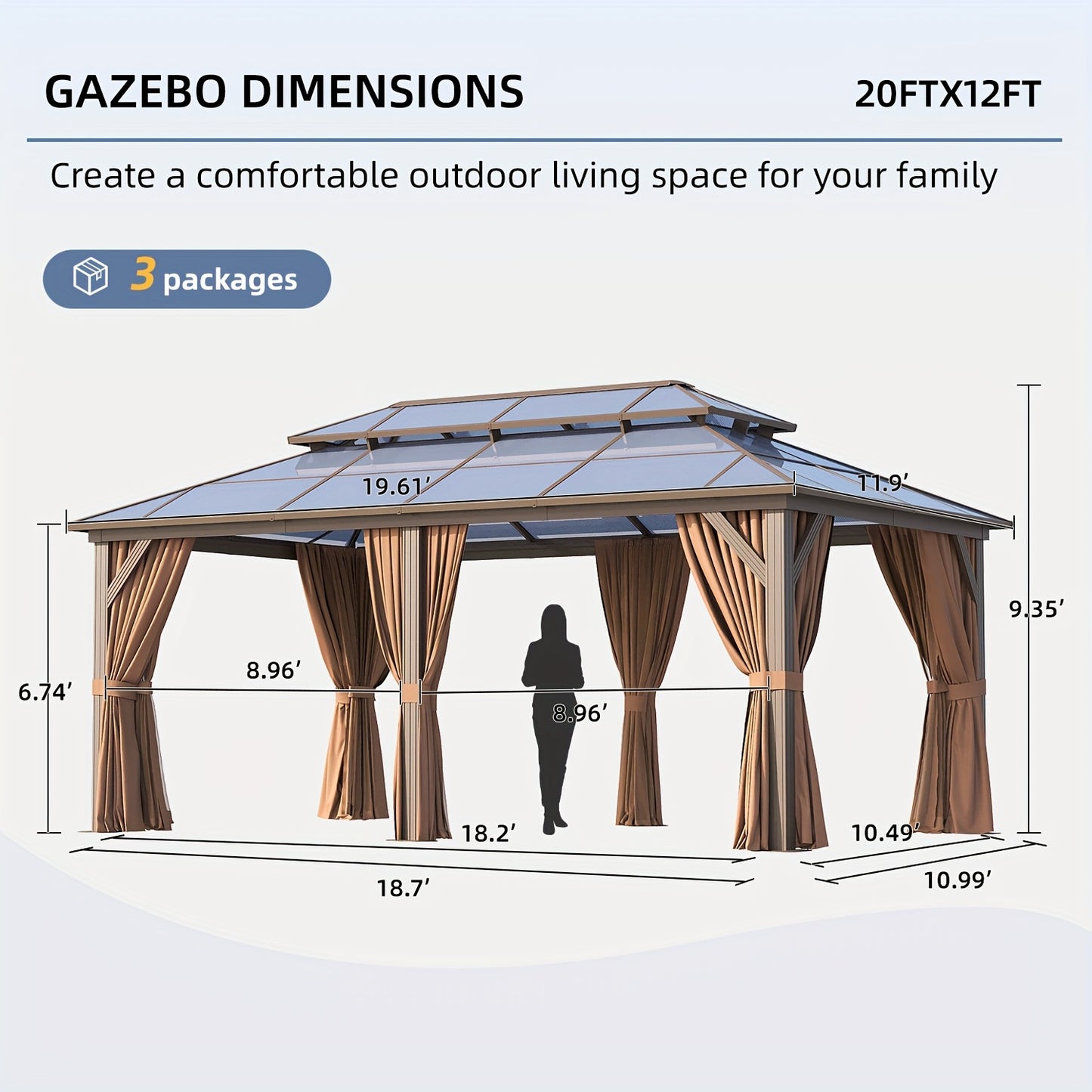 12'x20' Hard Top Gazebo with Curtains & Netting - Durable Aluminum Frame, Dual-Layer Polycarbonate Canopy, Ideal for Patio, Lawn & Garden Decor, Garden Gazebo|Elegant Home Decor|Durable Construction, Gazebo Deco