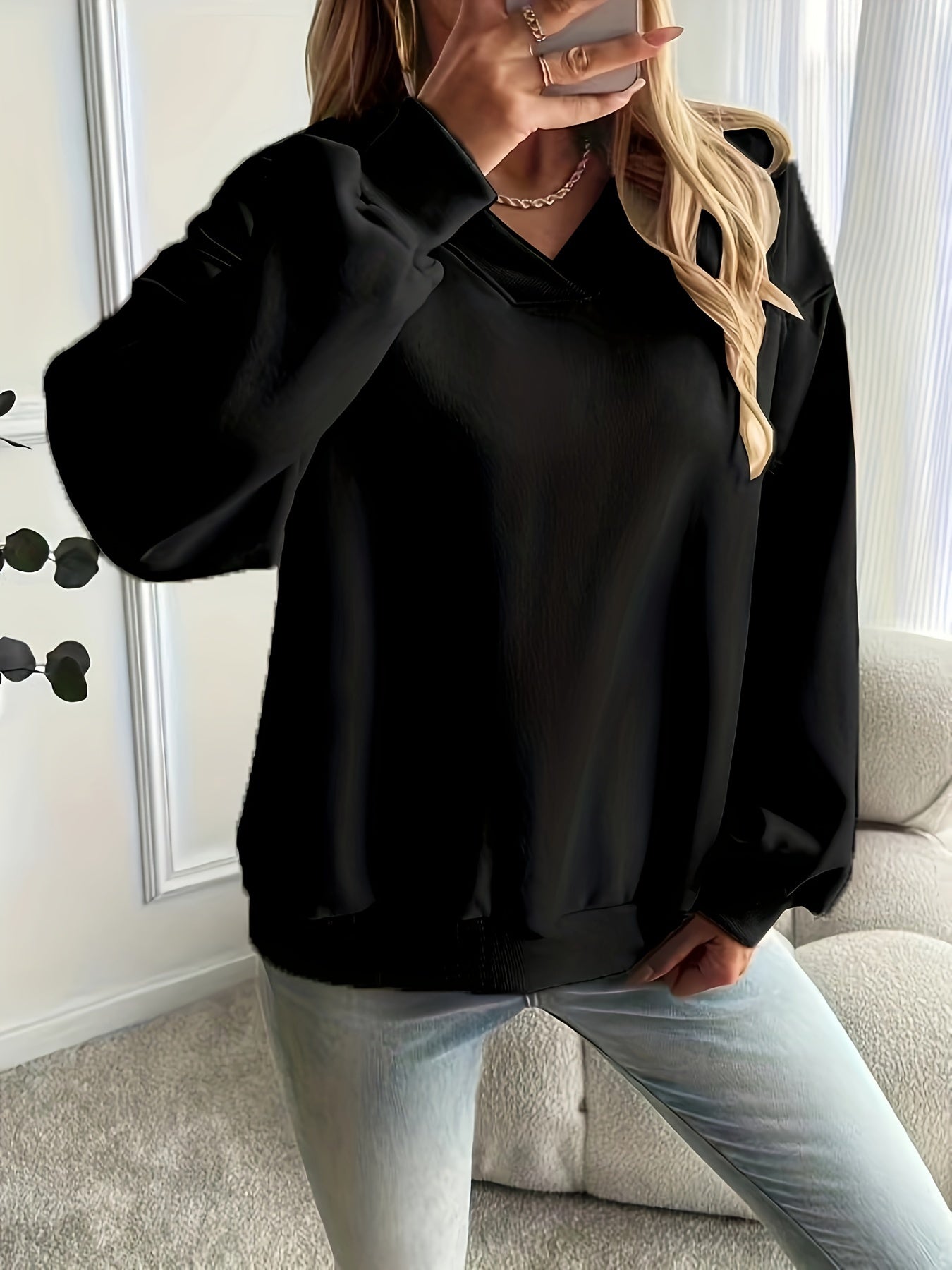 Solid Drop Shoulder Pullover Sweatshirt, Casual Sporty Long Sleeve Sweatshirt, Women's Clothing