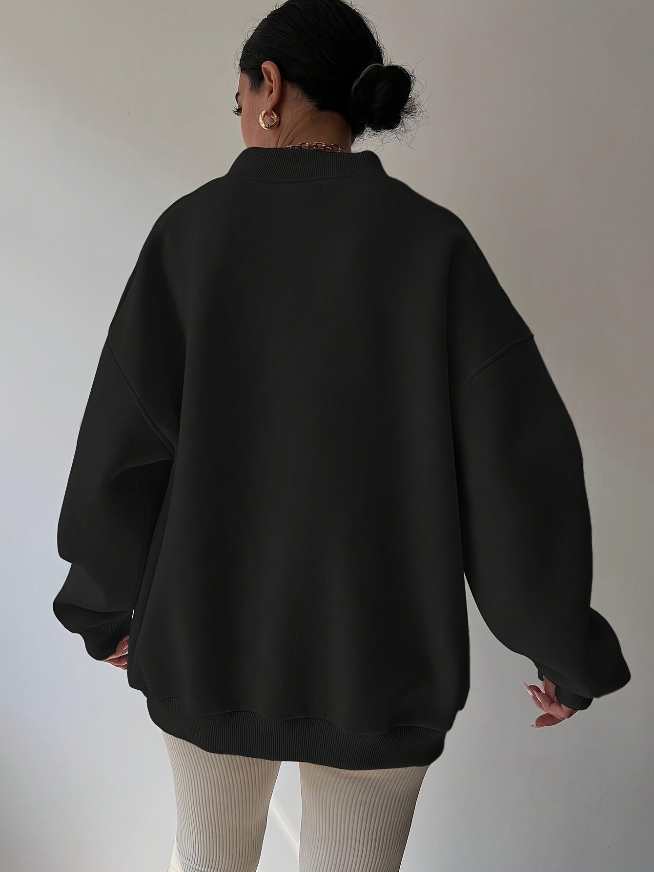 Solid Drop Shoulder Pullover Sweatshirt, Casual Sporty Long Sleeve Sweatshirt, Women's Clothing