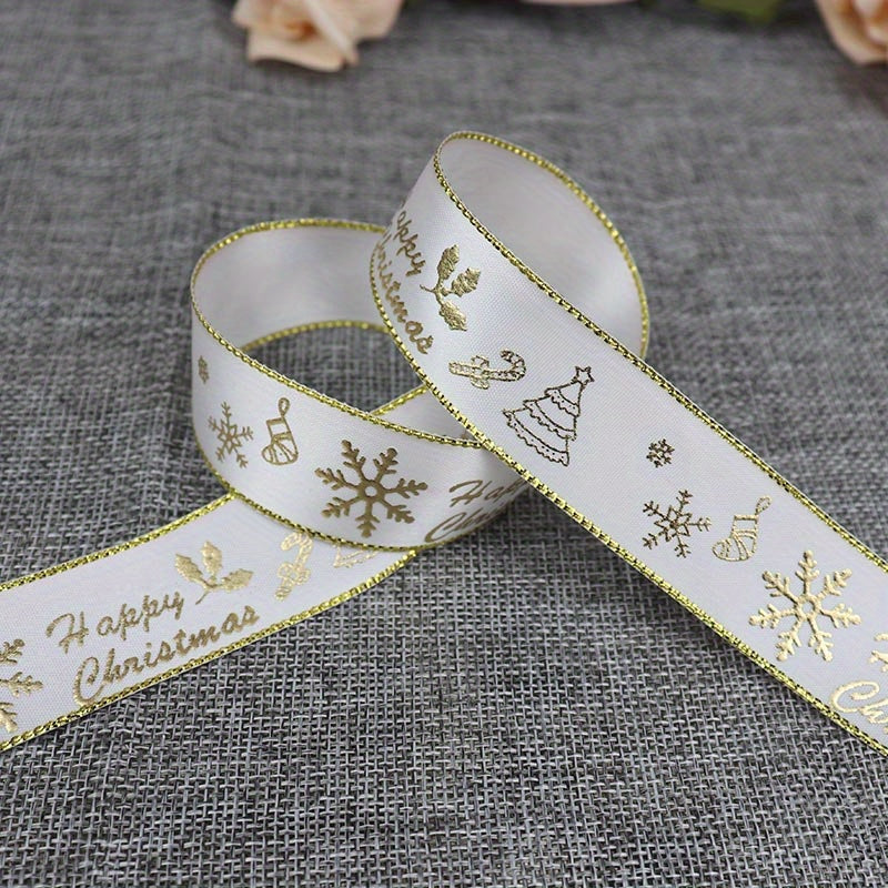 1pc 5 Yards 25mm Bronzing Christmas Ribbon Printed Polyester Ribbon For Christmas Decoration Gift Wrapping DIY Sewing Fabric