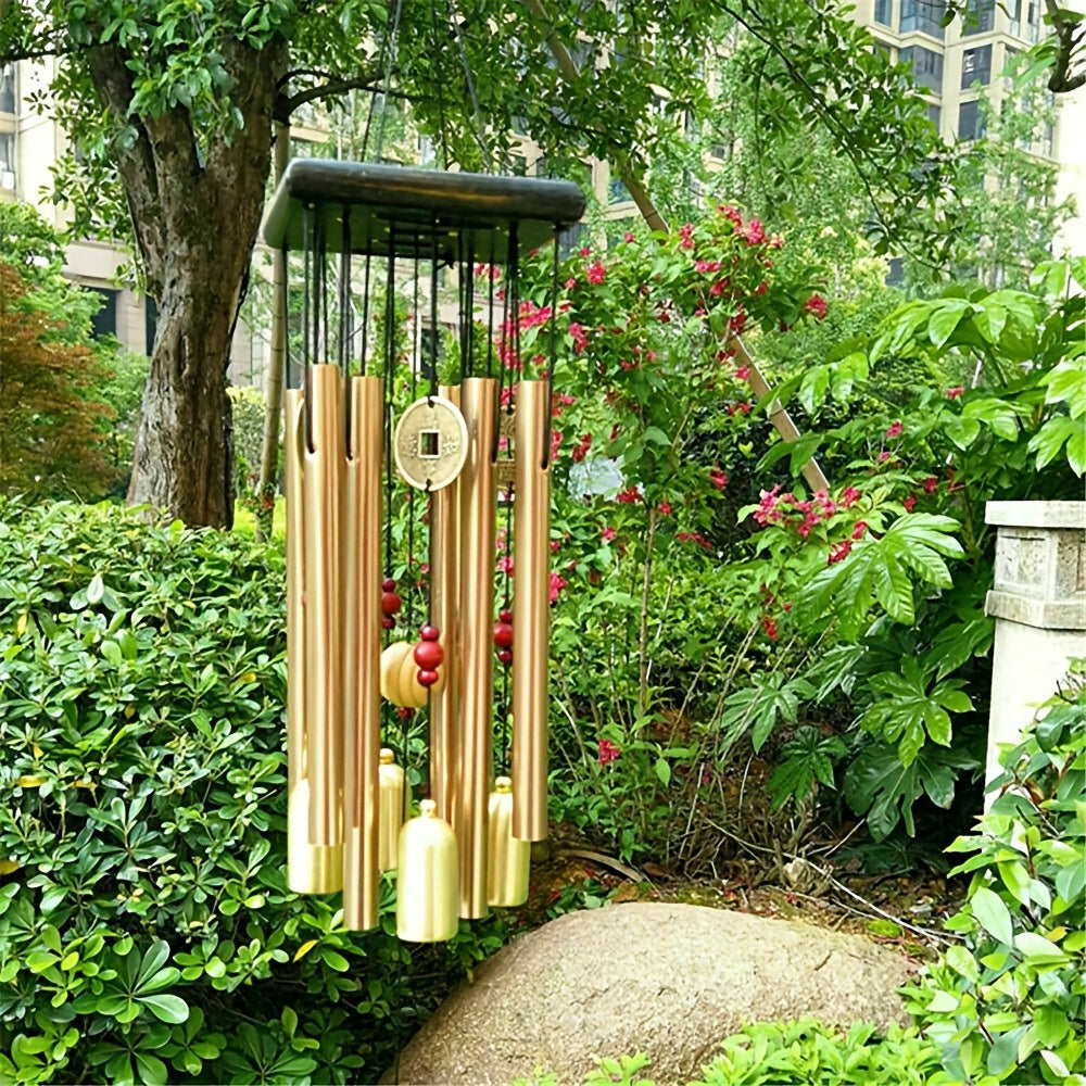 1pc Large Copper Bell Outdoor Wind Chimes - Antique Style, Aluminum Alloy Tubes, Door Hanging, Garden Home Decoration, Yard Art Decor for Outdoor Spaces