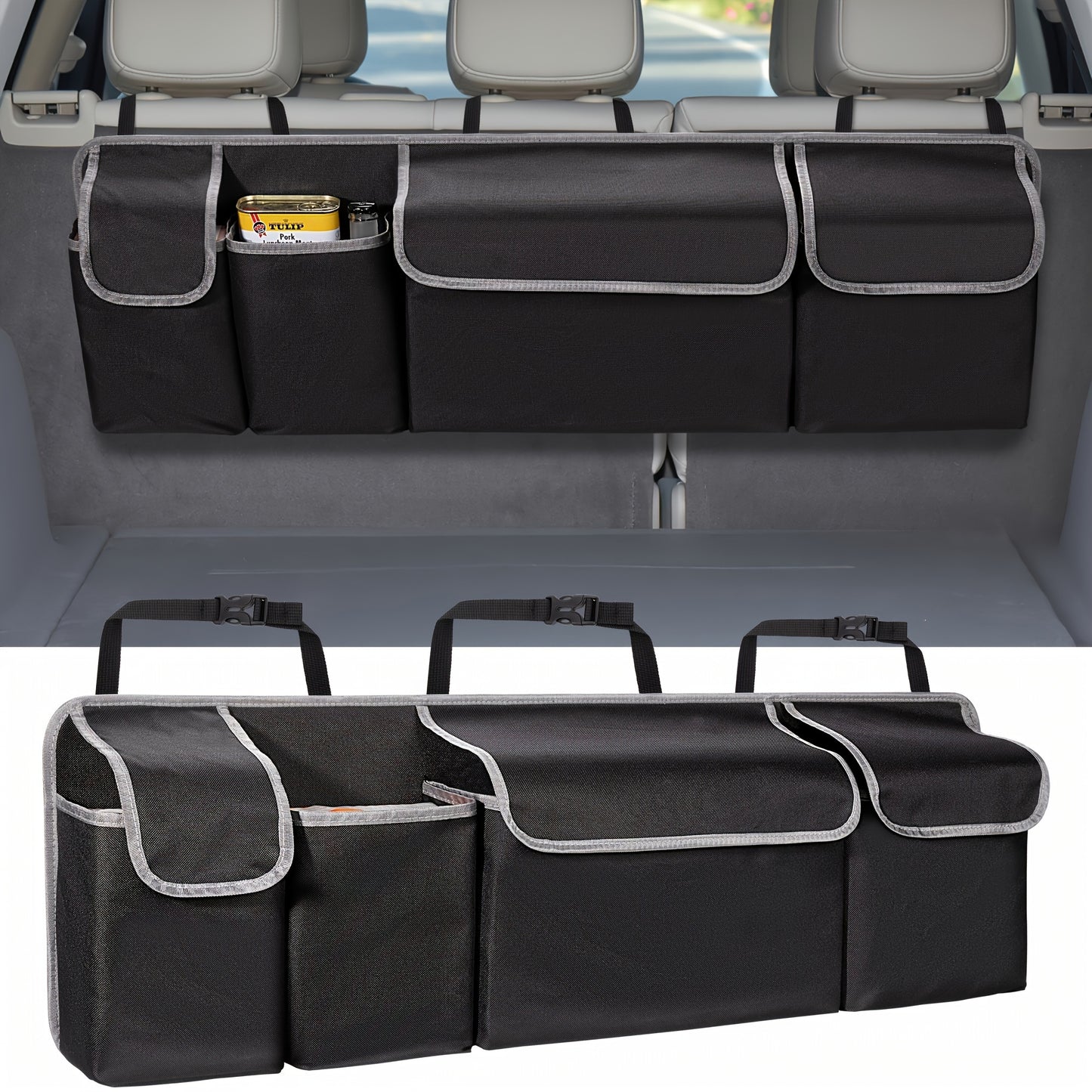 1Pc Car Seat Back Storage Bag Oxford Cloth Car Trunk Organizer With Seat Back Storage, Collapsible Waterproof Large Capacity Multi-pocket Car Tools And Accessories Storage Bag