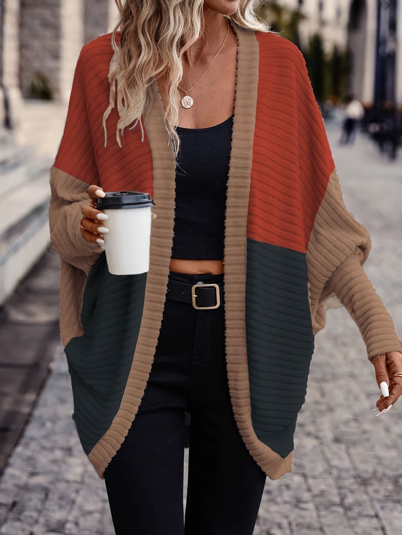 Stylish Versatile Color-Block Loose Cardigan for Women