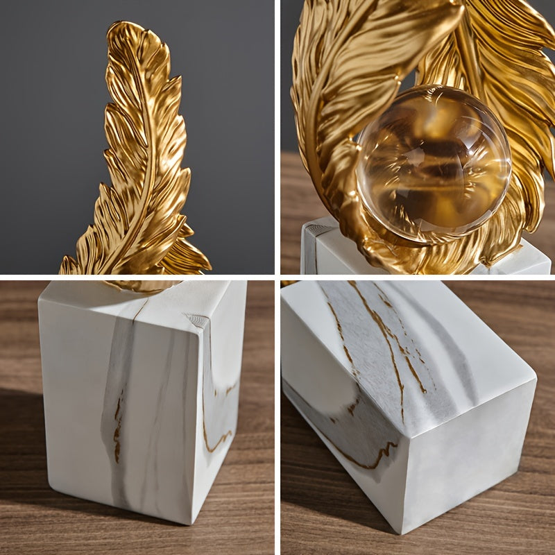 1 pc of Resin Light Luxury Feather Statue, High-end Decoration for Living Room, Foyer, TV Cabinet Decoration, Simple Modern Creative Home Decoration, Desk and Shelf Rack Decor