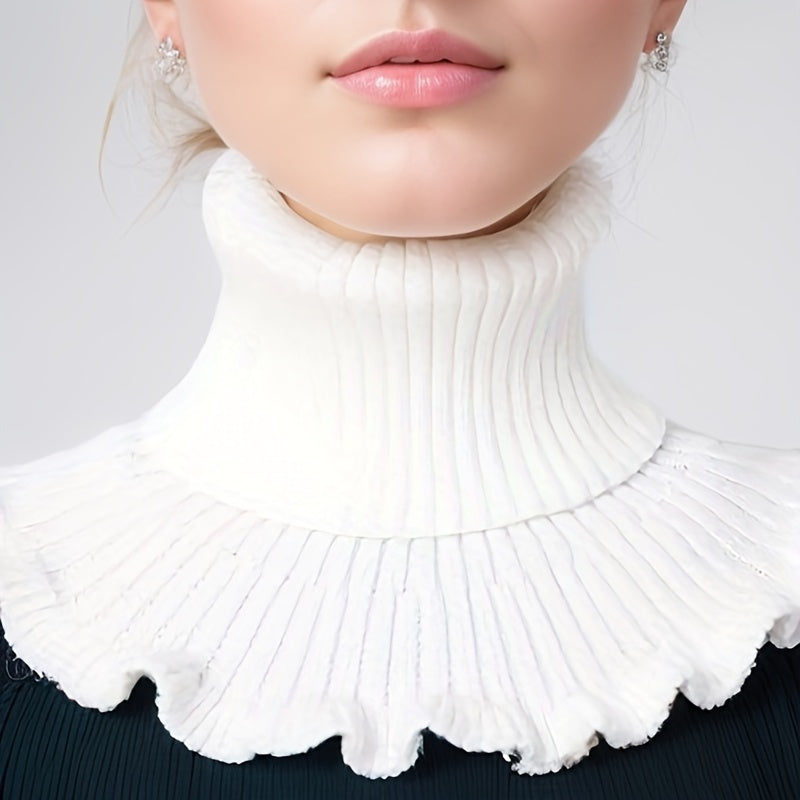 Soft Ruffle Infinity Scarf - Warm Monochrome Knit Fake Collar Neck Gaiter for Autumn Winter - Coldproof Elastic Decoration Pullover Neck Cover with Simple Thick Design