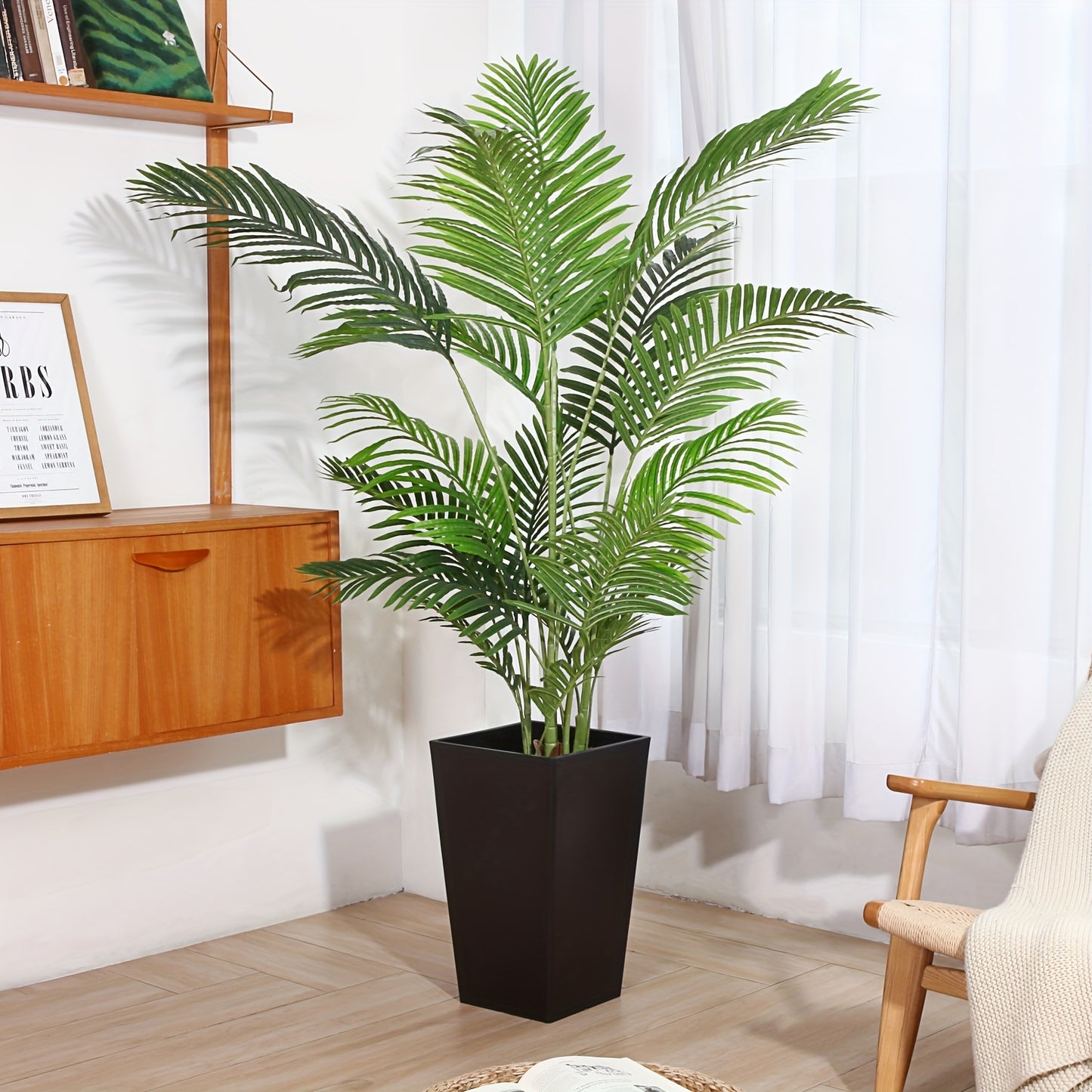 Plante de palmier Areca artificielle 5 pieds Faux palmier avec 17 troncs Faux arbre pour intérieur extérieur Décoration moderne Plantes en pot pour bureau à domicile Cadeau de pendaison de crémaillère parfait