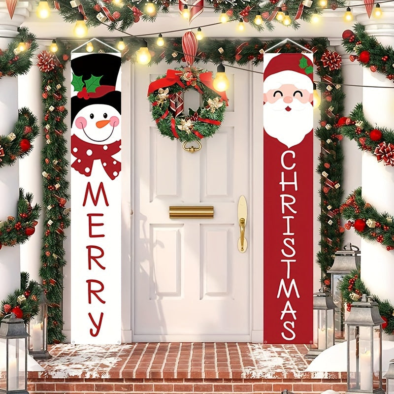 1 Set Festive Snowman Christmas Porch Sign - Merry Christmas Hanging Flag with Welcome Winter Message - Indoor Outdoor Holiday Home Decoration Supplies for Winter Season