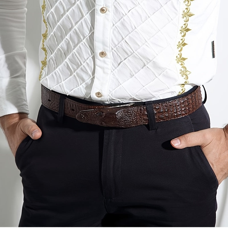 1pc Crocodile Head Belt Men's Leather Cowhide Crocodile Pattern Belt Casual Personality New Smooth Buckle Trouser Belt For Social Youth, Ideal choice for Gifts