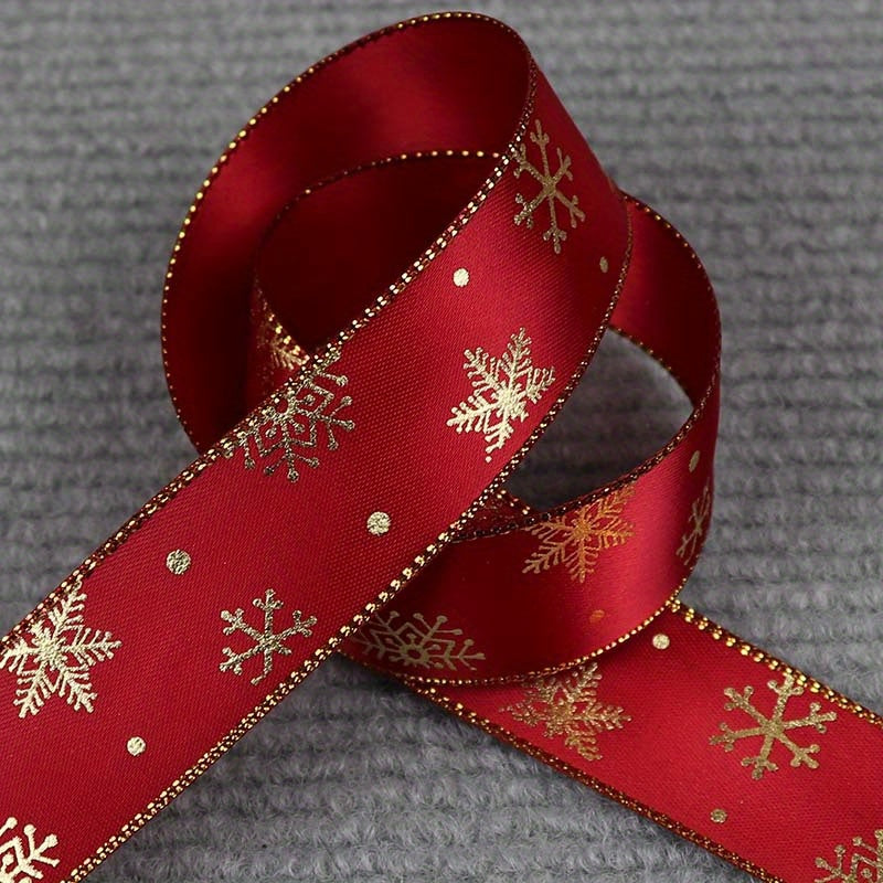 1pc 5 Yards 25mm Bronzing Christmas Ribbon Printed Polyester Ribbon For Christmas Decoration Gift Wrapping DIY Sewing Fabric