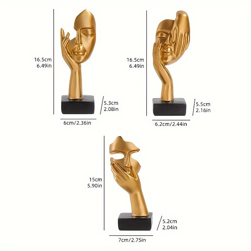 3pcs Thinker Statue, Mask Sculpture, Silence Is Golden Abstract Art Figurine, Modern Home Resin Sculpture Ornament, Creative Room Home Decor, Office Modern Decoration, Living Room Wine Cabinet Decoration, Party Supplies, Warm