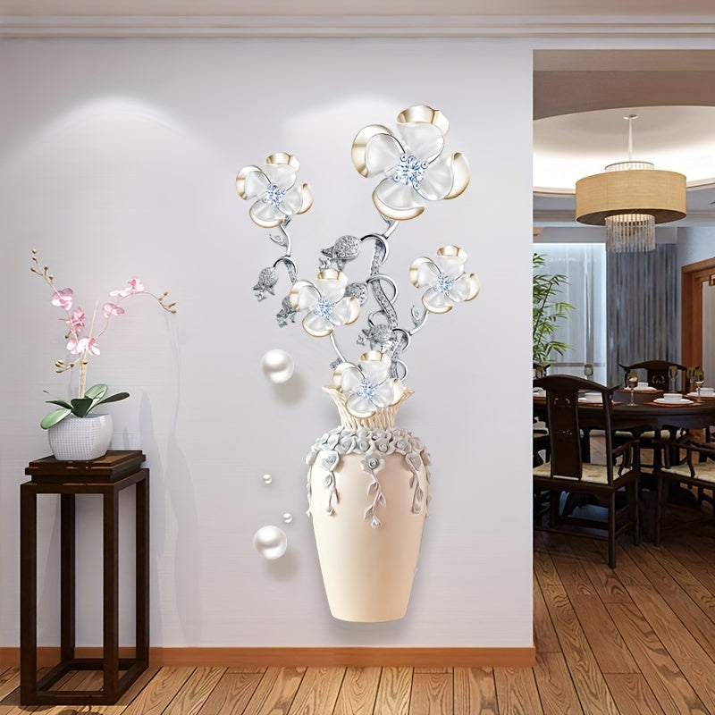 1pc Creative Wall Sticker, Vase Flower Pattern Self-Adhesive Wall Stickers, Bedroom Entryway Living Room Porch Home Decoration Wall Stickers, Wall Decor Decals