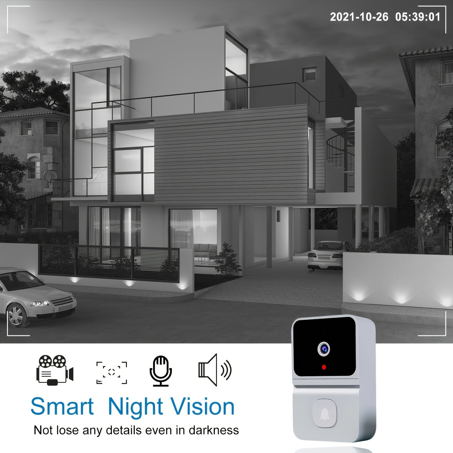 1pc (Build-in Battery) Smart WIFI Doorbell, Security Wireless Intelligent Visual Video Intercom Doorbell, 2-Way Audio, Night Vision, USB Rechargeable Low Power Consumption, Support 2.4G Wifi, Wireless Doorbells for Home, Smar