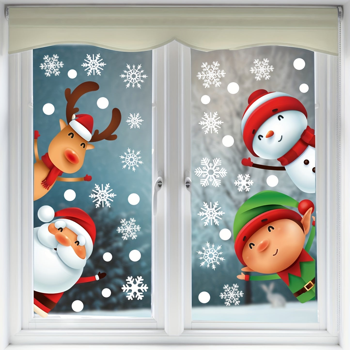 1pc Christmas Window Sticker, Snowflake Christmas Tree Snowman Santa Claus Pattern Glass Window Stickers, Bedroom Entryway Living Room Porch Home Decoration, Removable Stickers