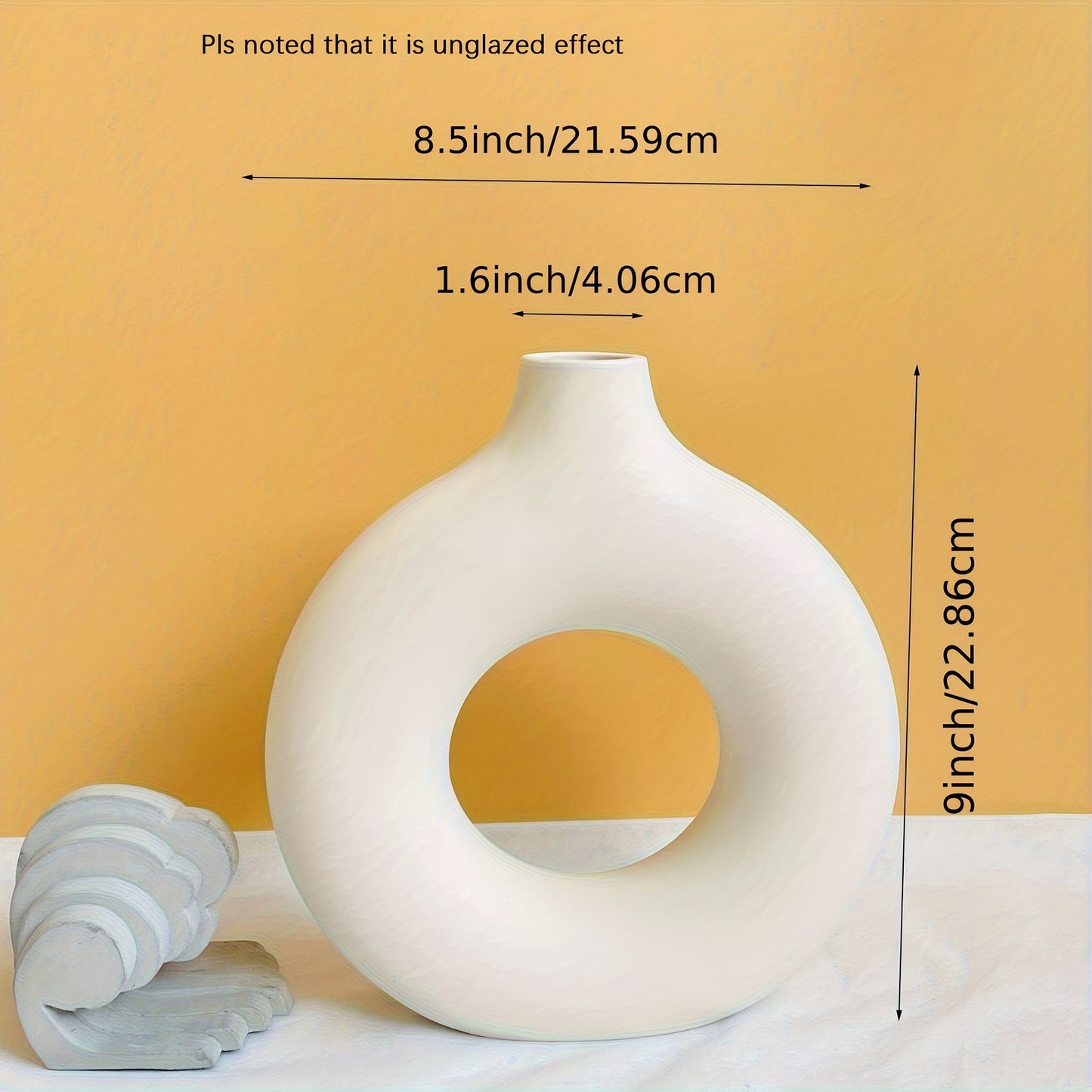 1pc Contemporary Ceramic Vase, Round Circle Design, Creative Ceramic Craft, Living Room Decor, Cross-Border Bestseller, 5.12*5.51inch Decorative Flower Vase