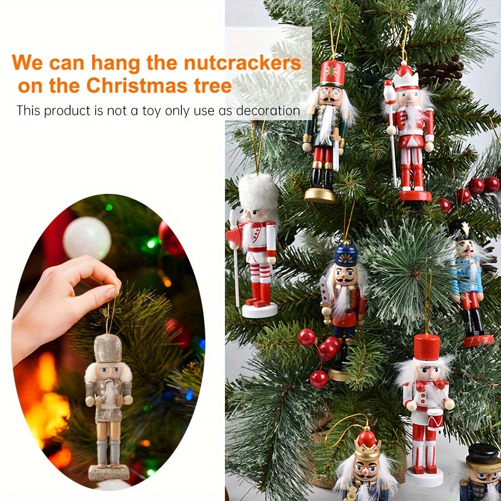 5 pièces/ensemble Casse-noisette en bois fait à la main Marionnette Soldat Pendentif Poudre scintillante Décoration d’ornement