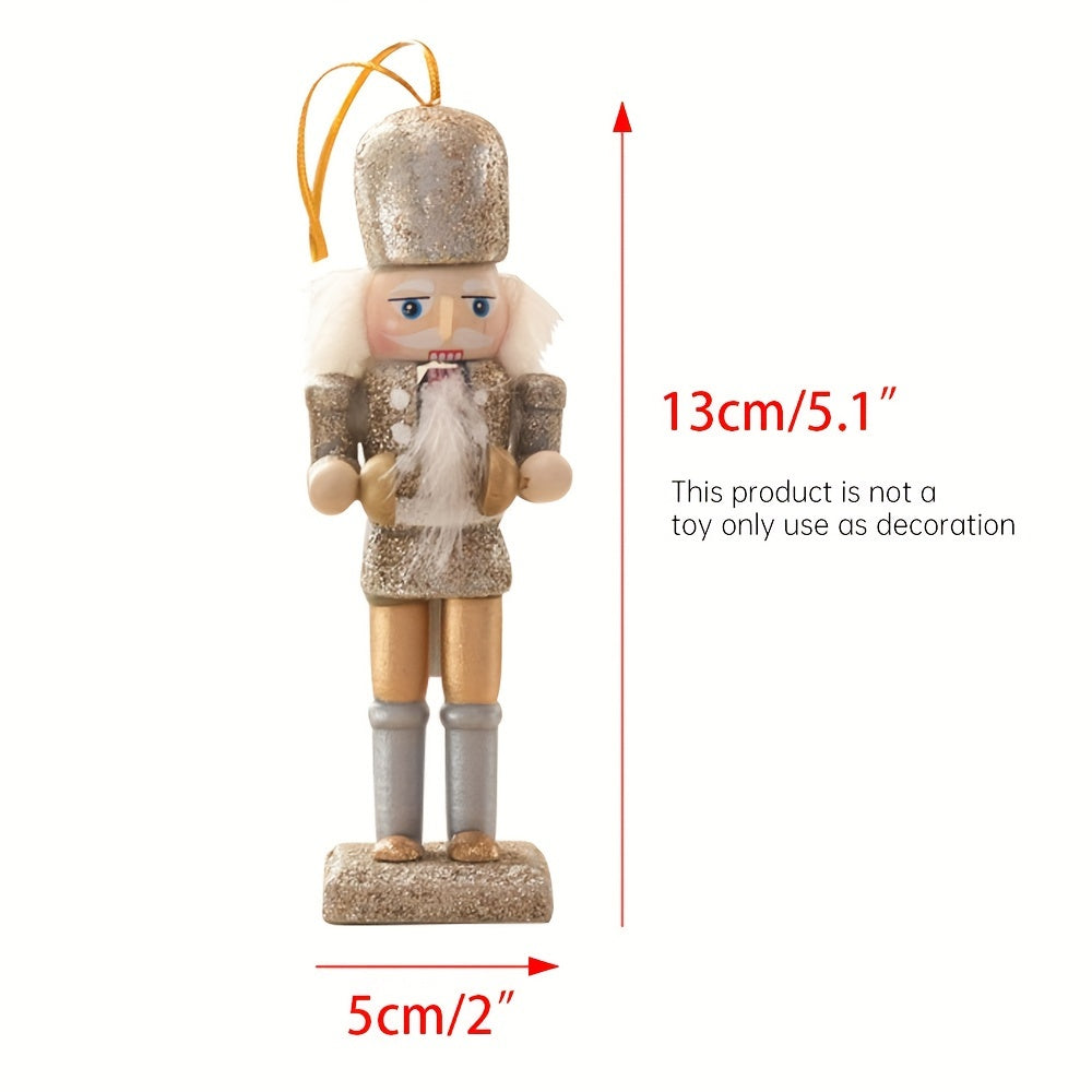 5 pièces/ensemble Casse-noisette en bois fait à la main Marionnette Soldat Pendentif Poudre scintillante Décoration d’ornement