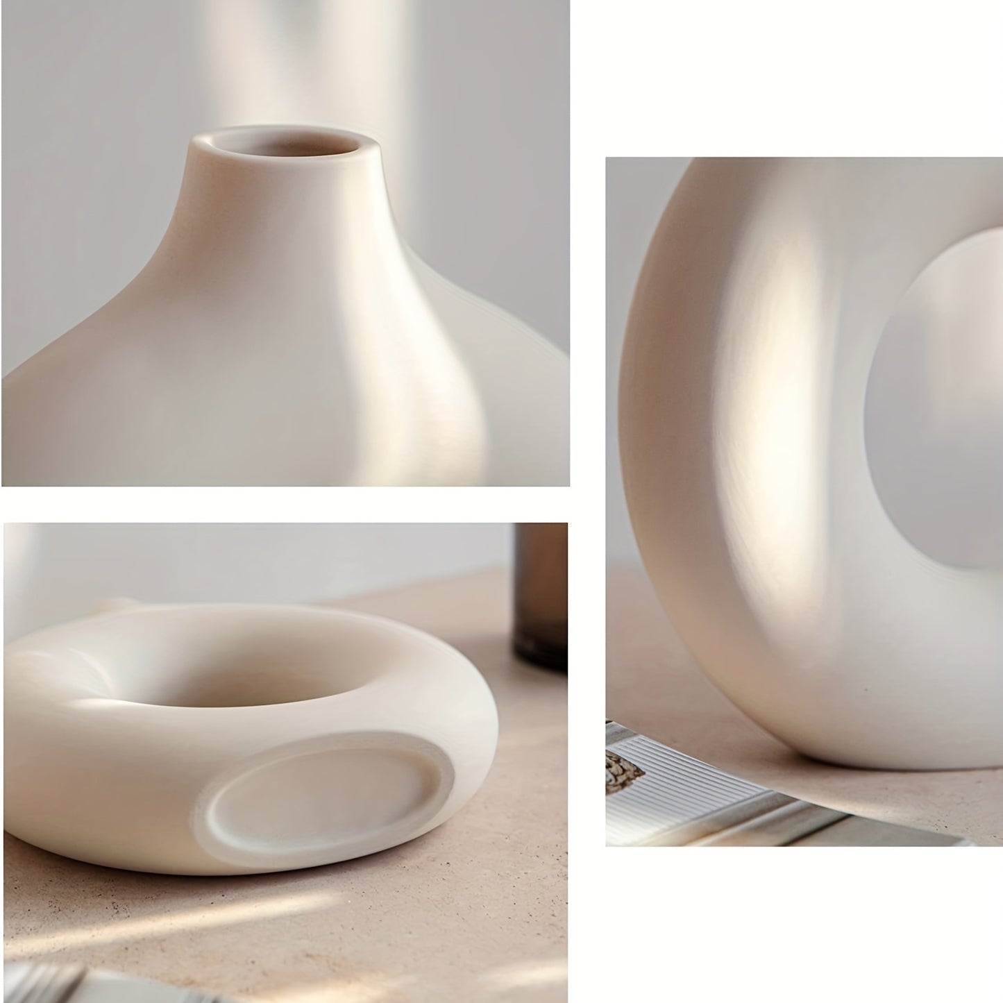 1pc Contemporary Ceramic Vase, Round Circle Design, Creative Ceramic Craft, Living Room Decor, Cross-Border Bestseller, 5.12*5.51inch Decorative Flower Vase