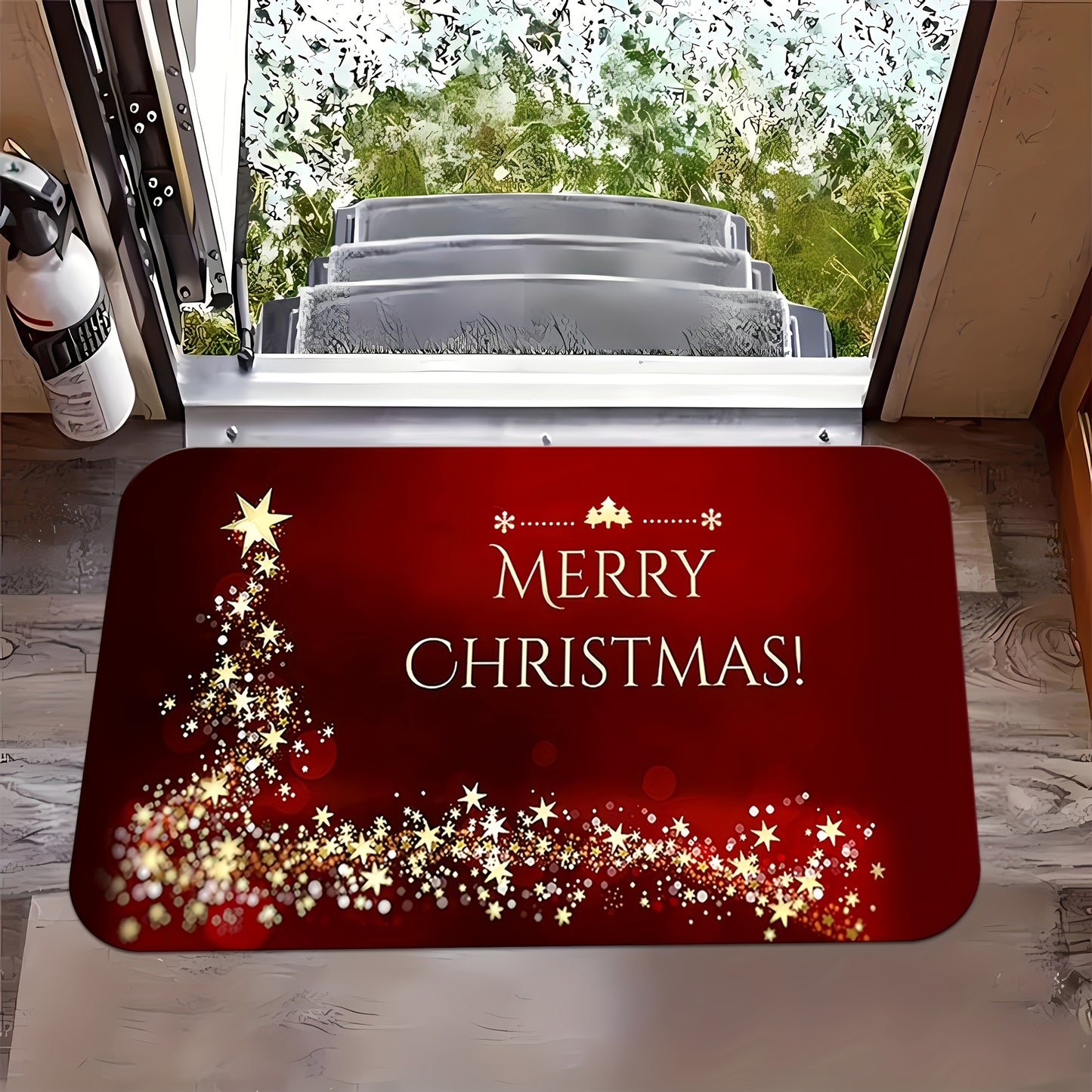 1pc Festive Christmas Welcome Doormat - Anti-Slip, Stain-Resistant, Machine Washable Area Rug with Shiny Star Pattern for Living Room, Bedroom, Kitchen, Office, Holiday Home Decoration - Perfect for Christmas Festival Celebra
