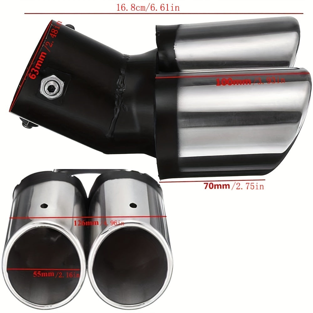 Stainless Steel Curved Double Outlet Chrome Tail Pipe - Universal Car Exhaust Trim Muffler Pipe - Car Decoration Car Styling