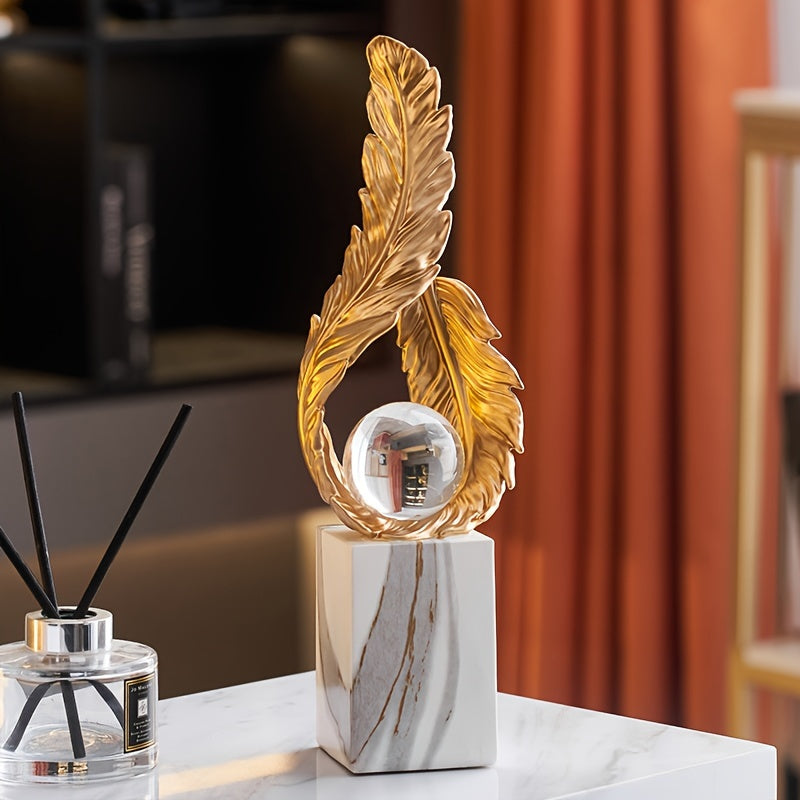 1 pc of Resin Light Luxury Feather Statue, High-end Decoration for Living Room, Foyer, TV Cabinet Decoration, Simple Modern Creative Home Decoration, Desk and Shelf Rack Decor
