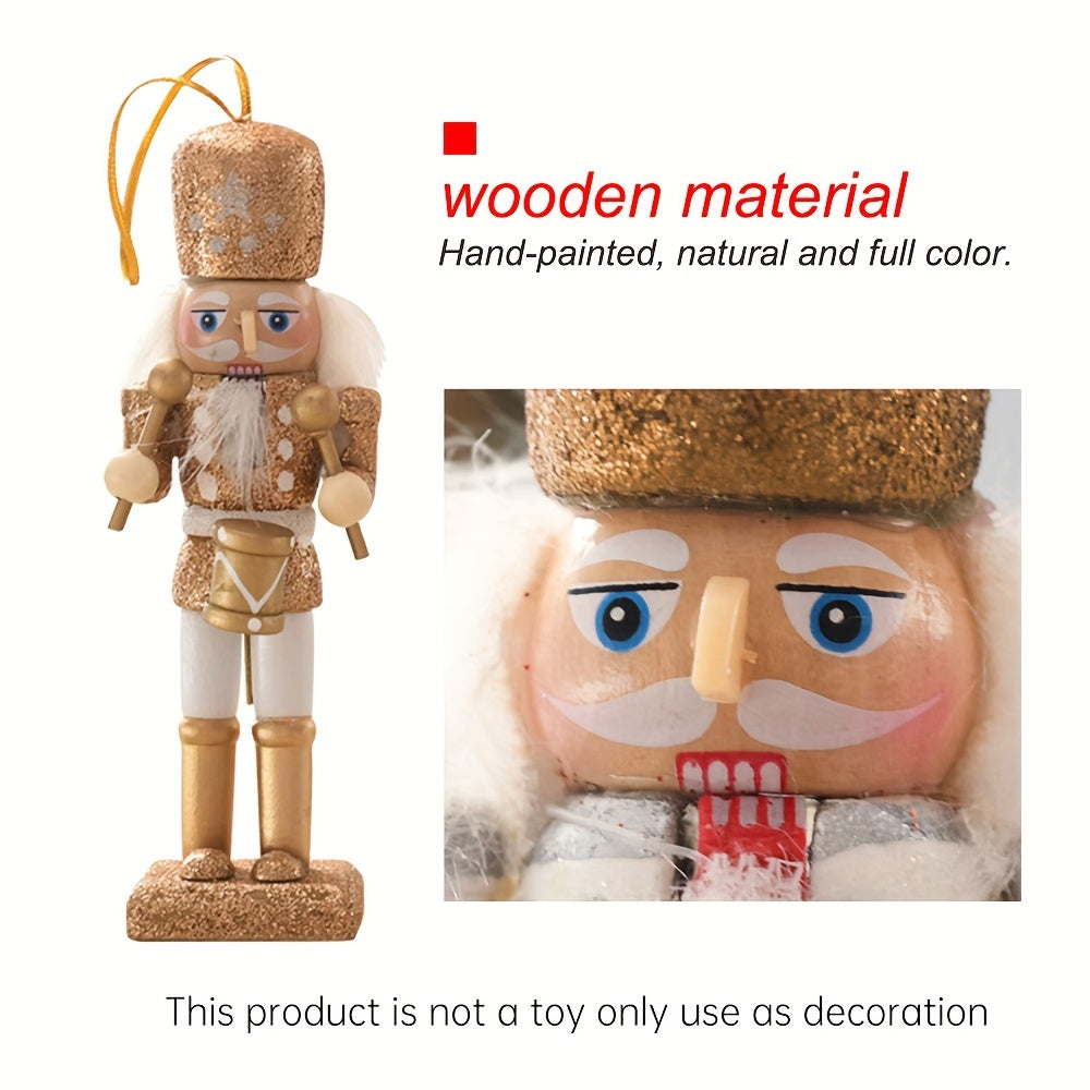 5 pièces/ensemble Casse-noisette en bois fait à la main Marionnette Soldat Pendentif Poudre scintillante Décoration d’ornement