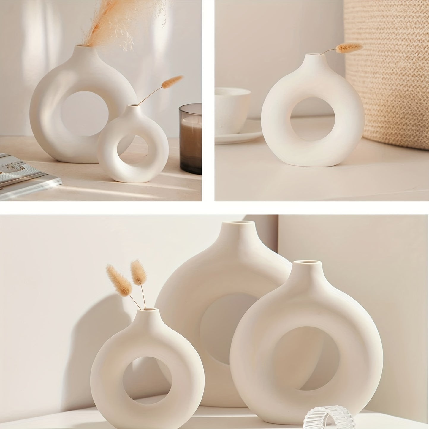 1pc Contemporary Ceramic Vase, Round Circle Design, Creative Ceramic Craft, Living Room Decor, Cross-Border Bestseller, 5.12*5.51inch Decorative Flower Vase
