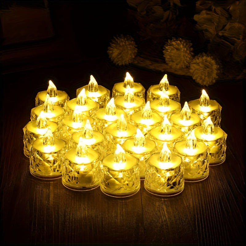 12pcs LED Electronic Candle Lights, Rose Pattern Vertical Refraction Halo Projection, Mini Simulated Flameless Candles For Wedding, Valentine's Day, Halloween, Christmas, Holiday, Home Decoration