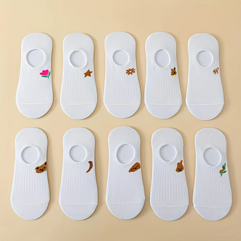 10 Pairs Ultra-Soft Womens Short Socks - Adorable Cartoon Prints, Lightweight & Breathable Low Cut Ankle Socks - Assorted Styles for Everyday Fashion