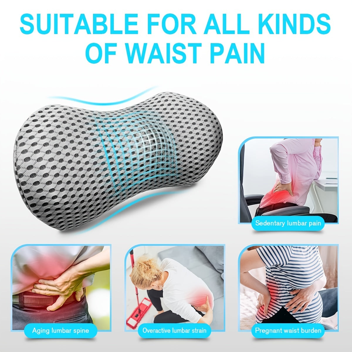 Supreme Memory Foam Lumbar Pillow - Scientific Contour for Instant Pain Relief - Premium Support for Car, Office, Recliner & Bed - Ergonomic Streamline Design for Ultimate Comfort