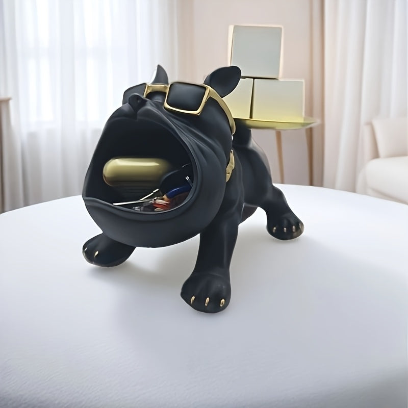 1 Chic Bulldog Storage Decor - Resin Art Statue with Glasses & Golden Tray, Ideal for Home & Office, Fits Living Room, Bedroom, Entryway - Perfect for Christmas, New Year, Mother'S Day, Halloween, Easter, Dog Deco