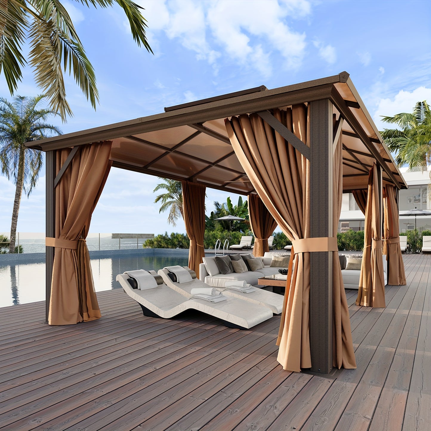 12'x20' Hard Top Gazebo with Curtains & Netting - Durable Aluminum Frame, Dual-Layer Polycarbonate Canopy, Ideal for Patio, Lawn & Garden Decor, Garden Gazebo|Elegant Home Decor|Durable Construction, Gazebo Deco