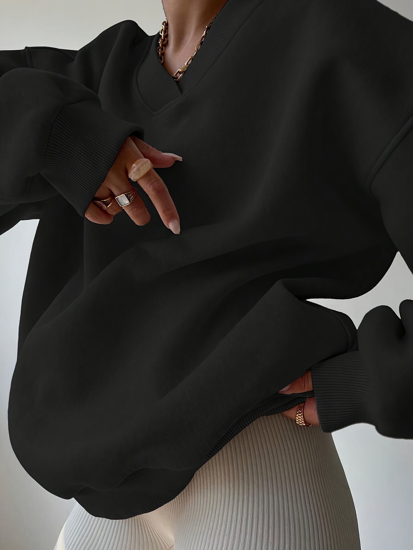 Solid Drop Shoulder Pullover Sweatshirt, Casual Sporty Long Sleeve Sweatshirt, Women's Clothing