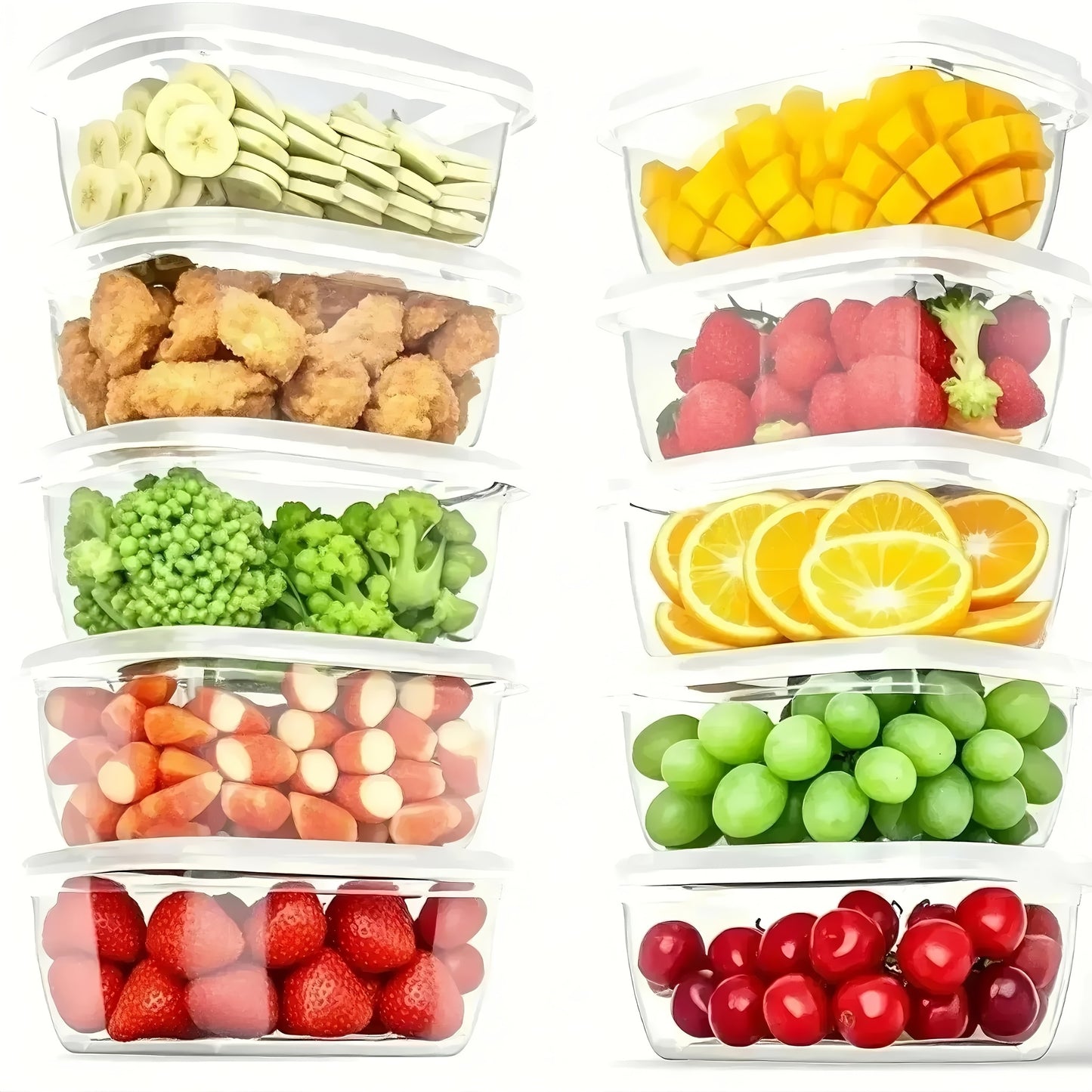 10pcs Stackable Food Storage Containers with Lids, BPA-Free Plastic Lunch Boxes, Suitable for Grains, Meat, Fruits, and Vegetables - Dishwasher and Microwave Safe